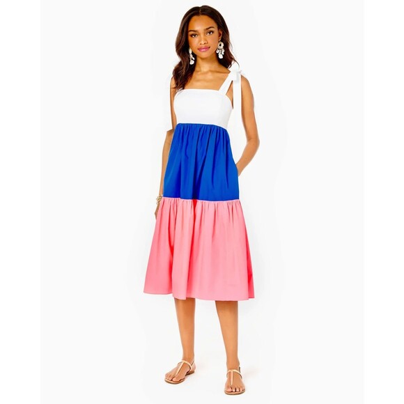 Lilly Pulitzer Dresses & Skirts - Lilly Pulitzer Anlee Cotton Midi Dress 14 Resort White Borealis Blue Lillys